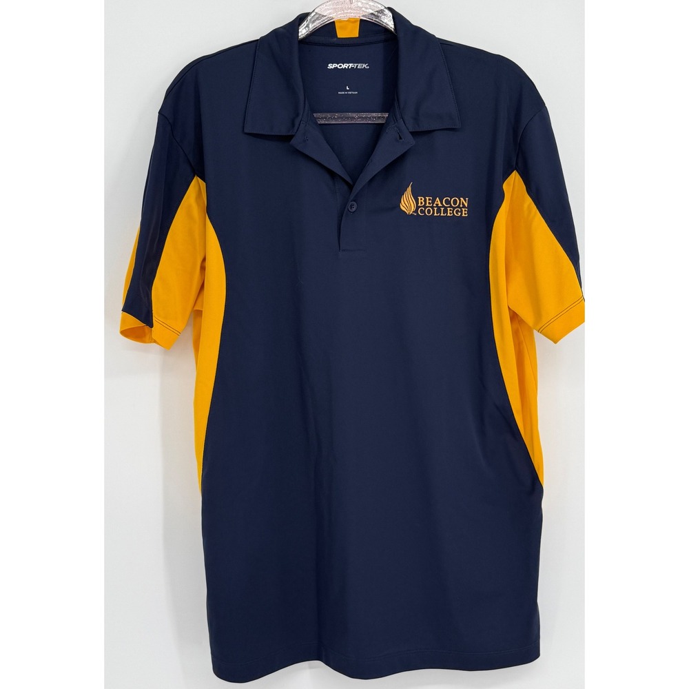 Sport-Tek Mens Beacon College Polo Shirt Navy Gold Colorblock Sz L